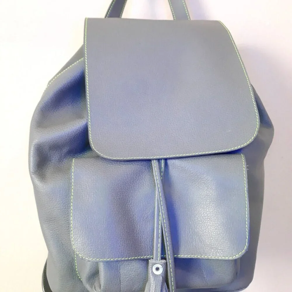 Green Leather Contrast Stitching Backpack Made in Romania Boho Utility